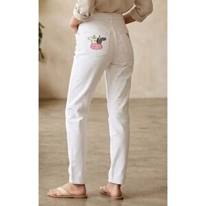Vintage Guess High Rise Narrow Leg Jeans Women's White Cow Graphic USA Size 25